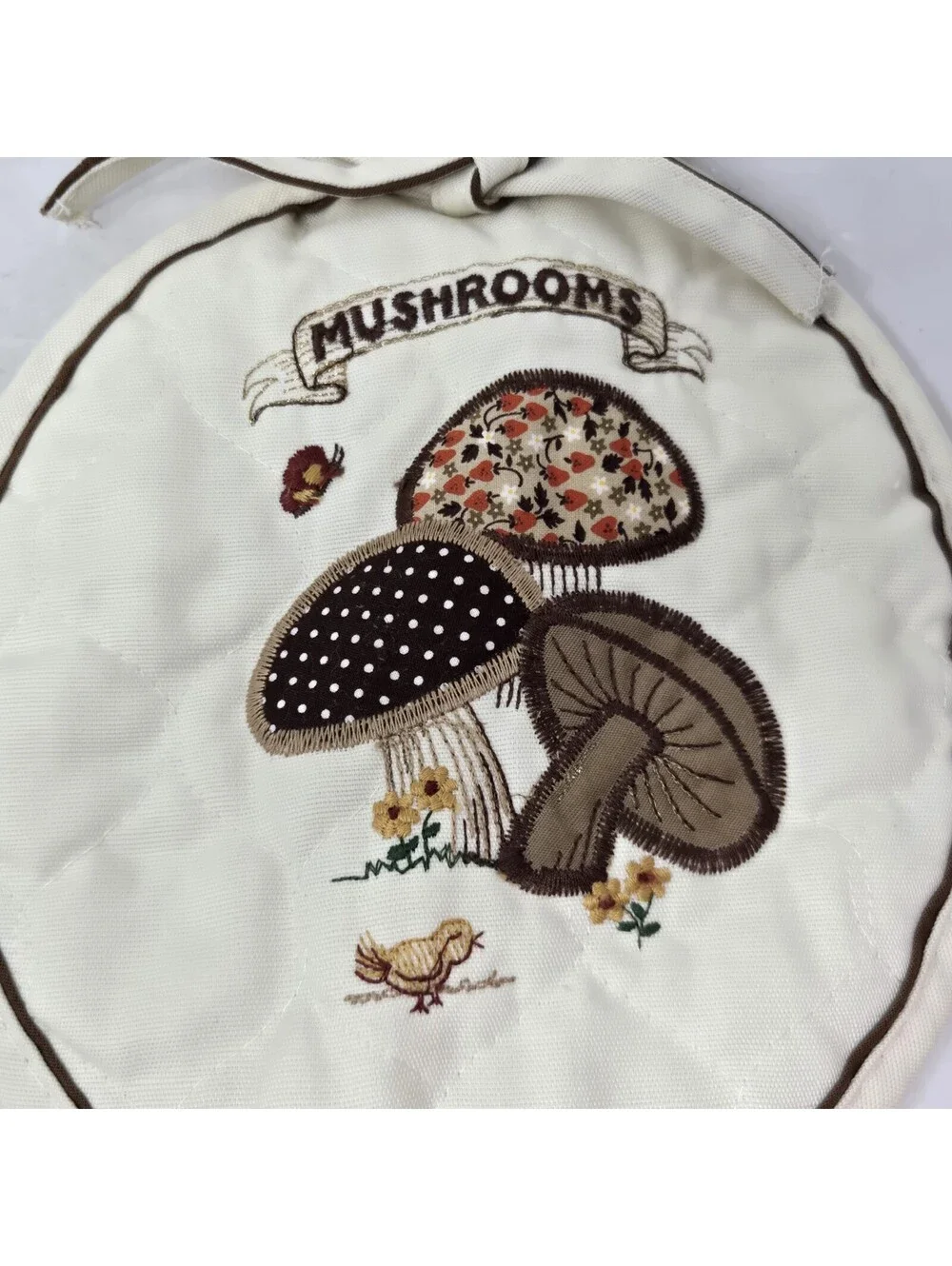 Vintage Retro 70’s Mushroom Embroidered Pot Holders Grandma Cottage Core X2